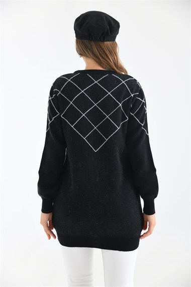 FTZ Women Kadın Baklava Desenli Bluz  Siyah 20016