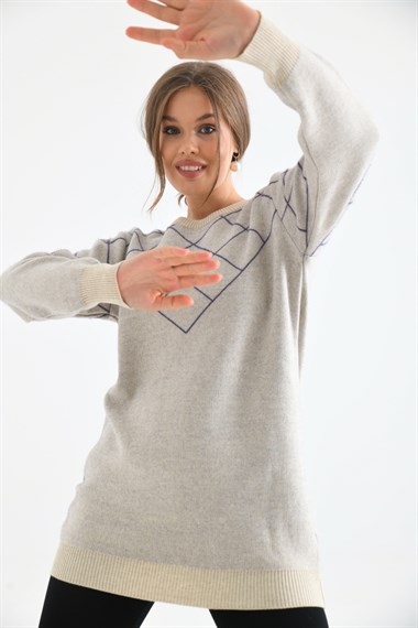 FTZ Women Kadın Baklava Desenli Bluz  Taş 20016