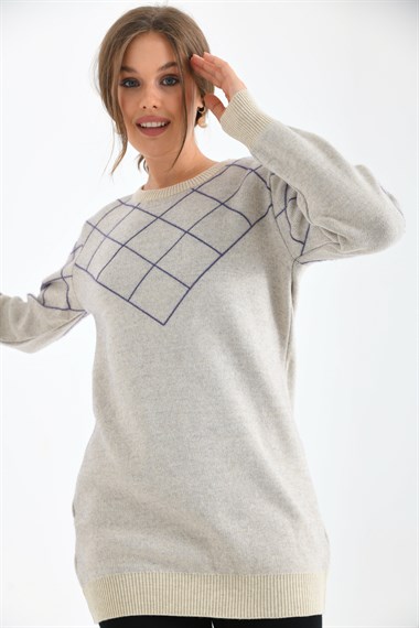 FTZ Women Kadın Baklava Desenli Bluz  Taş 20016