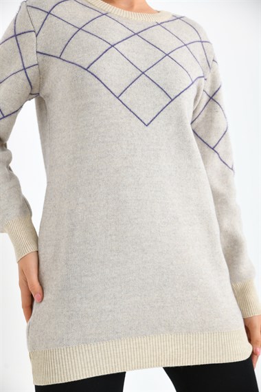 FTZ Women Kadın Baklava Desenli Bluz  Taş 20016