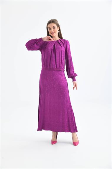 FTZ Women Kadın Leopar Desen Jakar Takım  Mor 30444