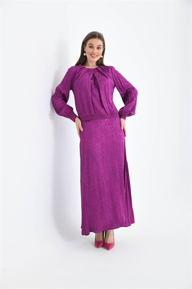 FTZ Women Kadın Leopar Desen Jakar Takım  Mor 30444