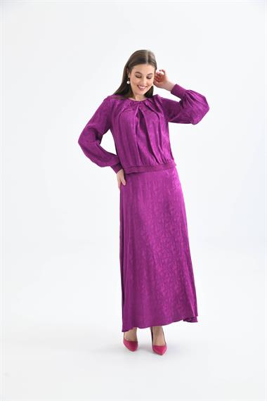 FTZ Women Kadın Leopar Desen Jakar Takım  Mor 30444