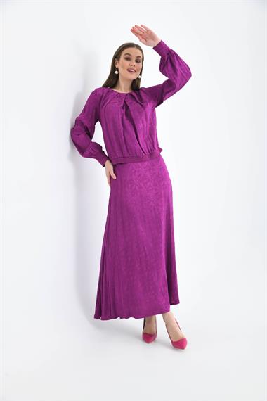 FTZ Women Kadın Leopar Desen Jakar Takım  Mor 30444