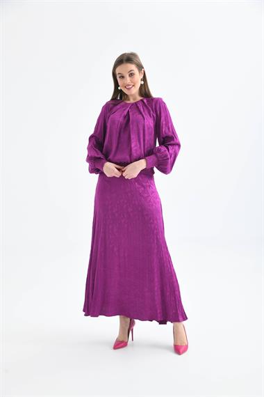 FTZ Women Kadın Leopar Desen Jakar Takım  Mor 30444