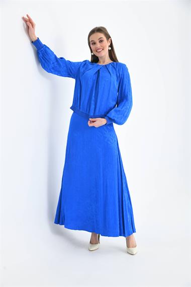 FTZ Women Kadın Leopar Desen Jakar Takım  Saks Mavi 30444