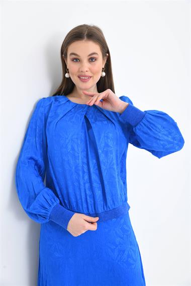 FTZ Women Kadın Leopar Desen Jakar Takım  Saks Mavi 30444