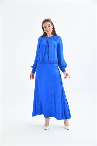 FTZ Women Kadın Leopar Desen Jakar Takım  Saks Mavi 30444