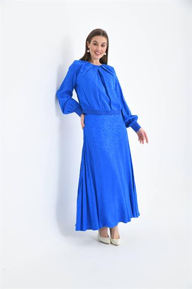 FTZ Women Kadın Leopar Desen Jakar Takım  Saks Mavi 30444