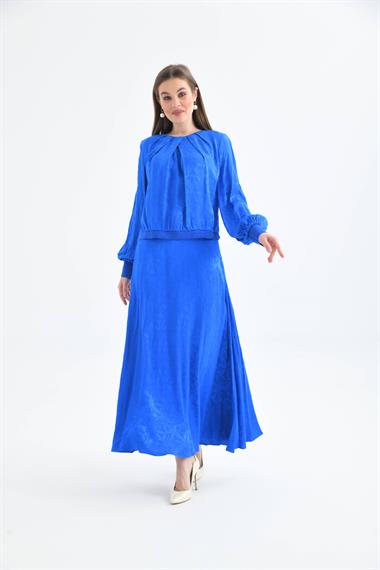 FTZ Women Kadın Leopar Desen Jakar Takım  Saks Mavi 30444