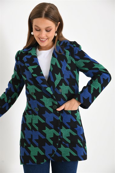 FTZ Women Kadın Kazayağı Ceket  Saks Mavi 30234