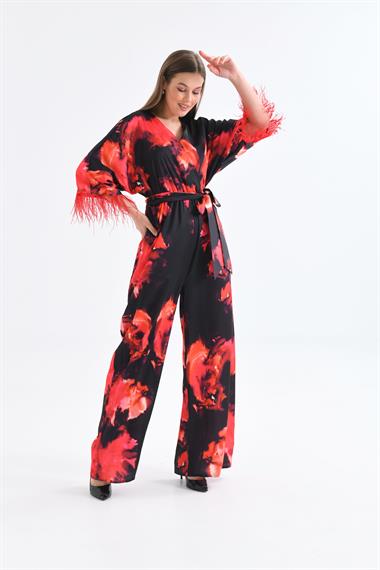 FTZ Women Kadın Kolar Tüğlü Tulum  Kırmızı 30448