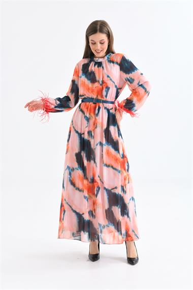 FTZ Women Kadın Kollar Tüğlü Elbise  Mercan 30454