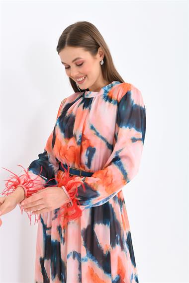 FTZ Women Kadın Kollar Tüğlü Elbise  Mercan 30454