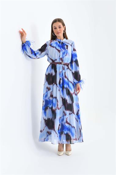 FTZ Women Kadın Kollar Tüğlü Elbise  Saks Mavi 30454