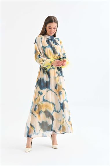 FTZ Women Kadın Kollar Tüğlü Elbise  Sarı 30454