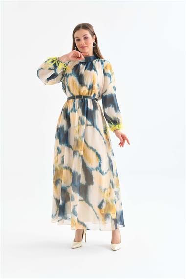 FTZ Women Kadın Kollar Tüğlü Elbise  Sarı 30454