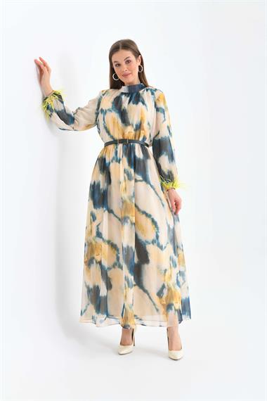 FTZ Women Kadın Kollar Tüğlü Elbise  Sarı 30454