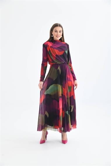 FTZ Women Kadın Likra Tül Elbise  Mor 30417