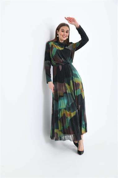 FTZ Women Kadın Likra Tül Elbise  Yeşil 30417