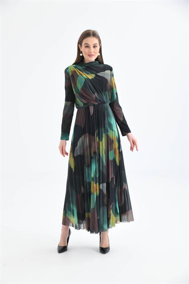 FTZ Women Kadın Likra Tül Elbise  Yeşil 30417