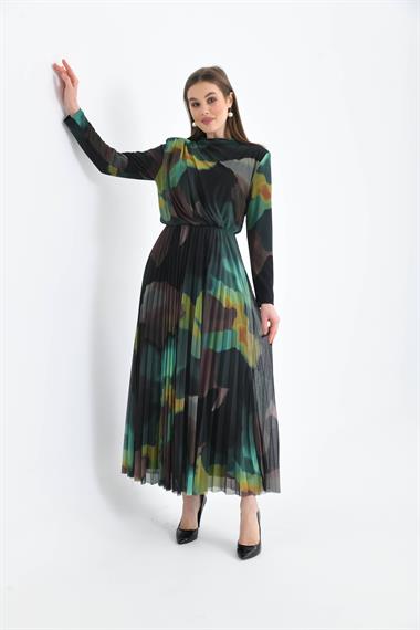 FTZ Women Kadın Likra Tül Elbise  Yeşil 30417