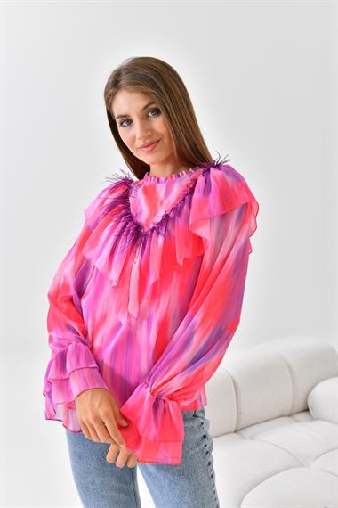 FTZ Women Kadın Şifon Bluz  Fuşya 30467