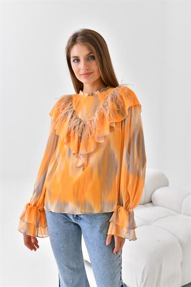 FTZ Women Kadın Şifon Bluz  Sarı 30467