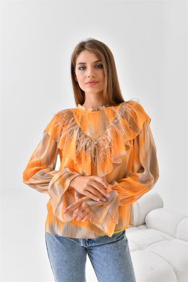 FTZ Women Kadın Şifon Bluz  Sarı 30467