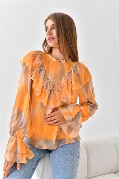 FTZ Women Kadın Şifon Bluz  Sarı 30467