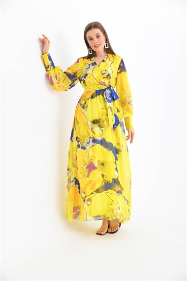 FTZ Women Kadın Şifon Elbise  Sarı 30405