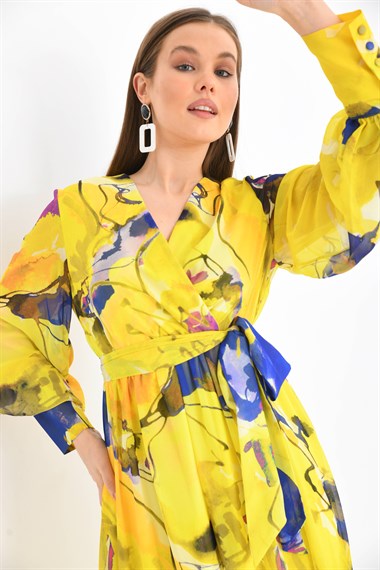 FTZ Women Kadın Şifon Elbise  Sarı 30405