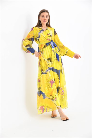 FTZ Women Kadın Şifon Elbise  Sarı 30405