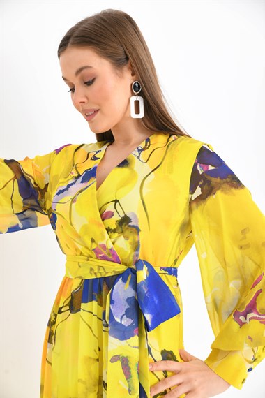 FTZ Women Kadın Şifon Elbise  Sarı 30405