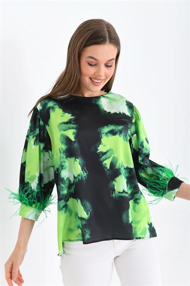 FTZ Women Kadın Tüylü Saten Bluz  Benetton 30447