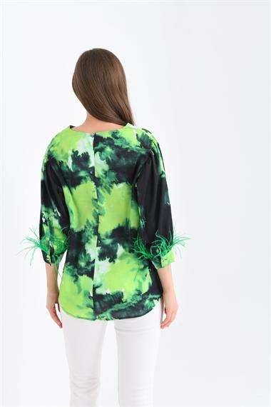 FTZ Women Kadın Tüylü Saten Bluz  Benetton 30447