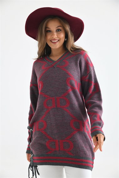 FTZ Women Kadın D Desenli Bluz  Gri 20051