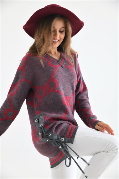 FTZ Women Kadın D Desenli Bluz  Gri 20051