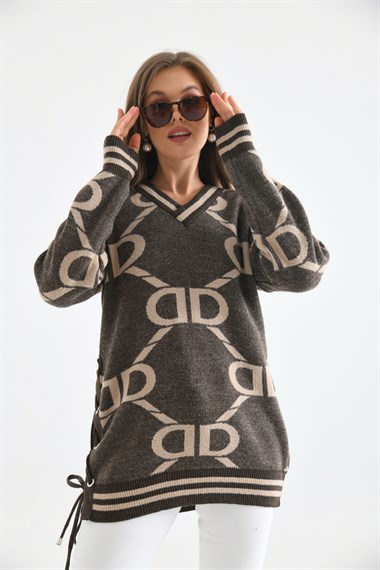 FTZ Women Kadın D Desenli Bluz  Kahve 20051