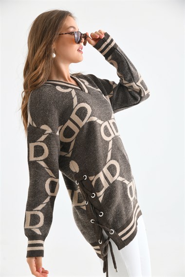 FTZ Women Kadın D Desenli Bluz  Kahve 20051