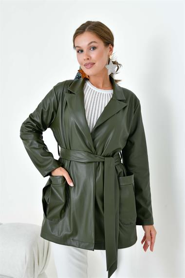 FTZ Women Kadın Deri Ceket  Haki 30917