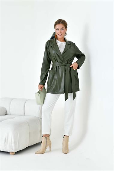 FTZ Women Kadın Deri Ceket  Haki 30917