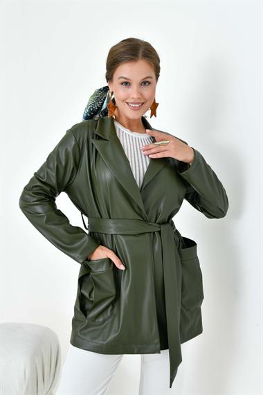 FTZ Women Kadın Deri Ceket  Haki 30917