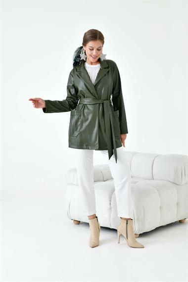 FTZ Women Kadın Deri Ceket  Haki 30917