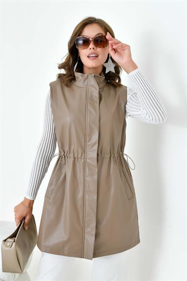 FTZ Women Kadın Deri Yelek  Beige 30927