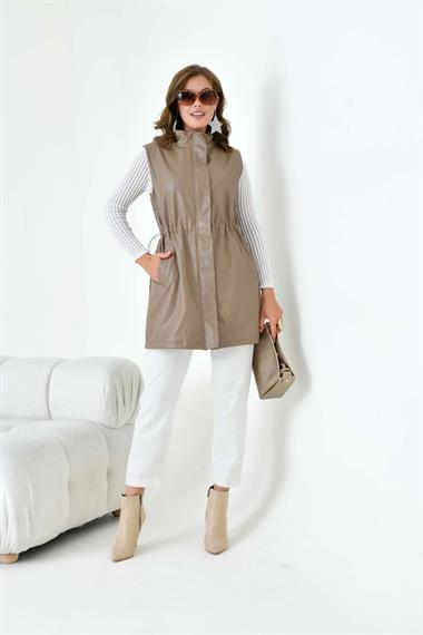 FTZ Women Kadın Deri Yelek  Beige 30927