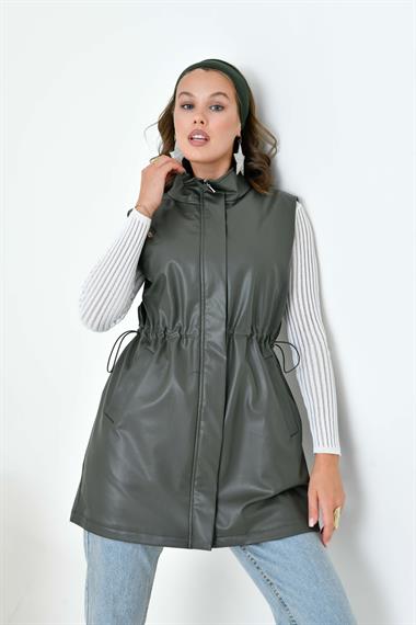 FTZ Women Kadın Deri Yelek  Haki 30927