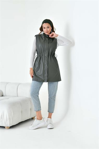 FTZ Women Kadın Deri Yelek  Haki 30927