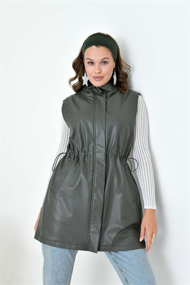 FTZ Women Kadın Deri Yelek  Haki 30927