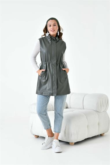 FTZ Women Kadın Deri Yelek  Haki 30927